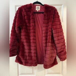 Women's burgundy crimson Faux Fur Jacket